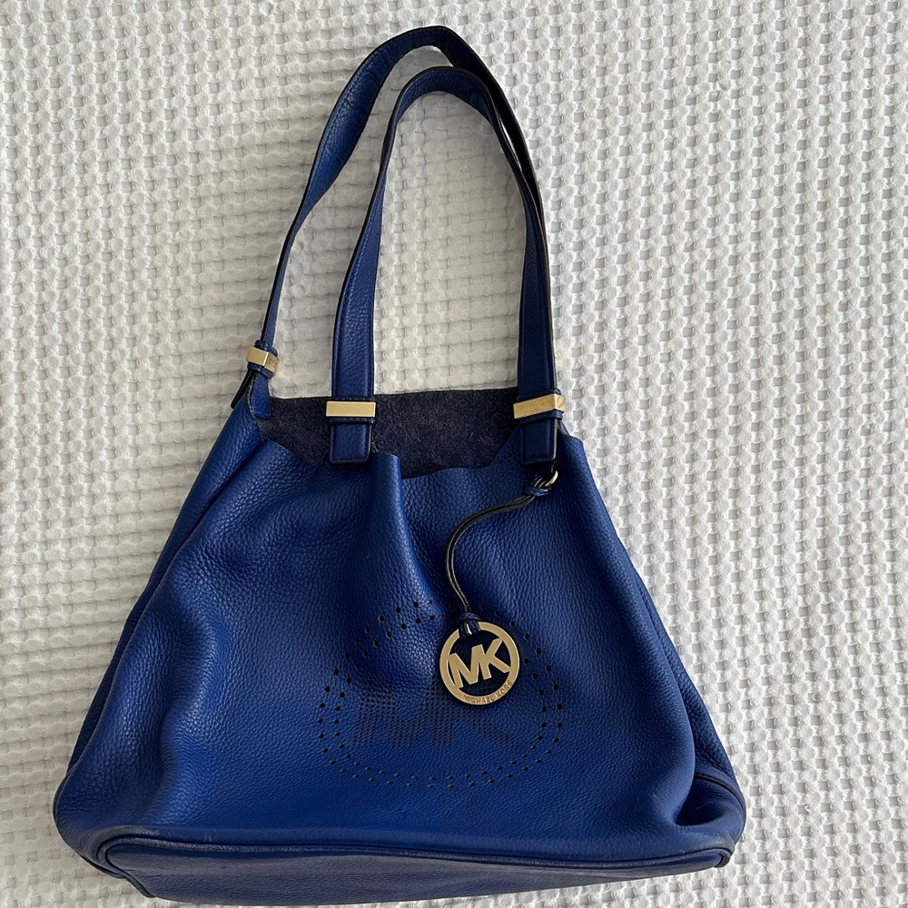 Michael Kors Blue Leather Hobo with Gold Hardware